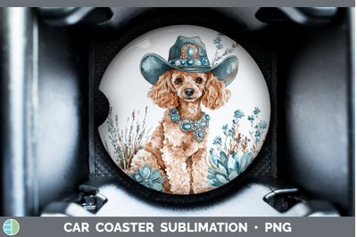 Poodle Car Coaster Western Cowboy Dogs Sublimation Drink Mat