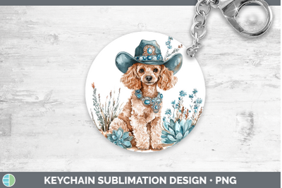 Poodle Keychain Western Cowboy Dogs Sublimation Keyring Desi