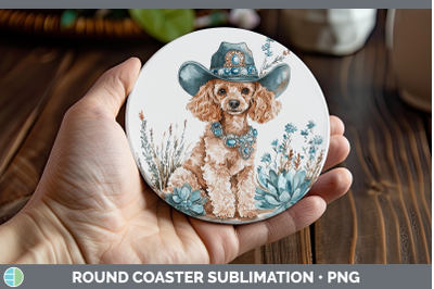 Poodle Round Coaster Western Cowboy Dogs Sublimation Coaster