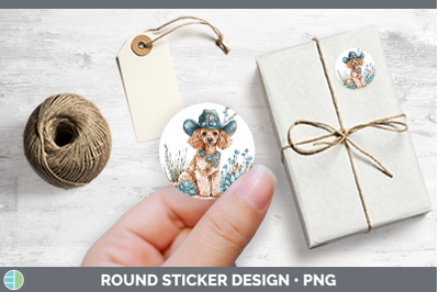Western Cowboy Dogs Poodle Stickers | Round Labels Designs