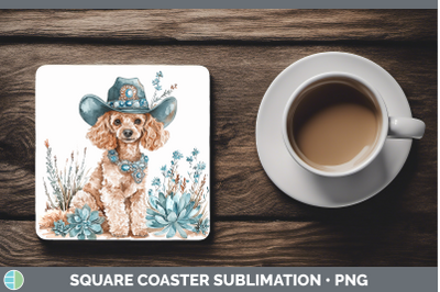Poodle Square Coaster Western Cowboy Dogs Sublimation Drink
