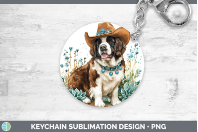 Saint Bernard Keychain Western Cowboy Dogs Sublimation Keyri