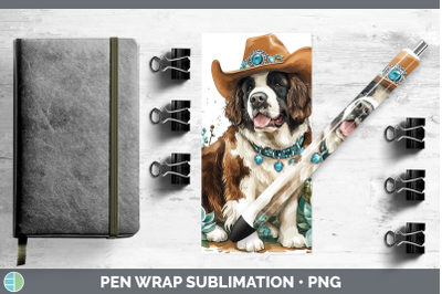 Saint Bernard Pen Wrap Western Cowboy Dogs Sublimation Pen D
