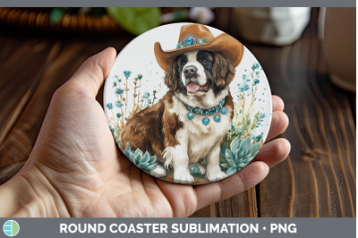 Saint Bernard Round Coaster Western Cowboy Dogs Sublimation