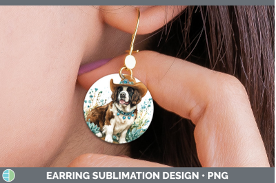 Saint Bernard Round Earrings Western Cowboy Dogs Sublimation