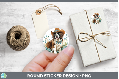 Western Cowboy Dogs Saint Bernard Stickers | Round Labels De