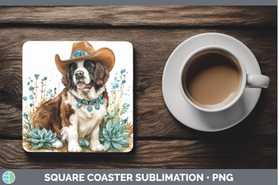 Saint Bernard Square Coaster Western Cowboy Dogs Sublimation
