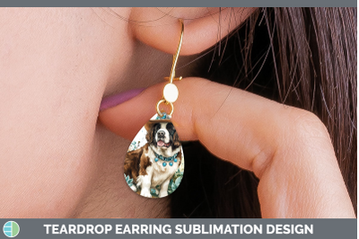 Saint Bernard Teardrop Earrings Western Cowboy Dogs Sublimat
