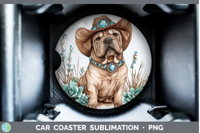 Shar Pei Car Coaster Western Cowboy Dogs Sublimation Drink M