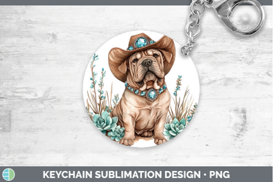 Shar Pei Keychain Western Cowboy Dogs Sublimation Keyring De