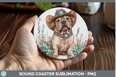 Shar Pei Round Coaster Western Cowboy Dogs Sublimation Coast