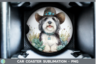 Old English Sheepdog Car Coaster Western Cowboy Dogs Sublima