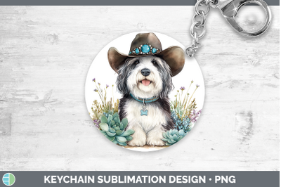 Old English Sheepdog Keychain Western Cowboy Dogs Sublimatio