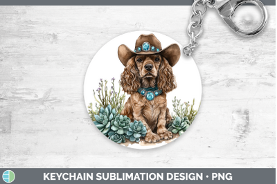 Cocker Spaniel Keychain Western Cowboy Dogs Sublimation Keyr