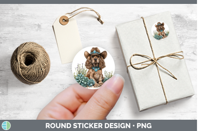 Western Cowboy Dogs Cocker Spaniel Stickers | Round Labels D