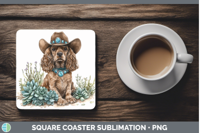 Cocker Spaniel Square Coaster Western Cowboy Dogs Sublimatio