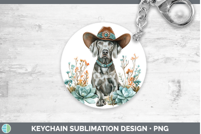 Weimaraner Keychain Western Cowboy Dogs Sublimation Keyring