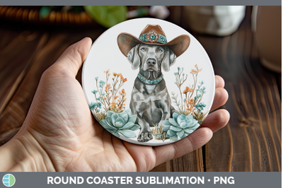 Weimaraner Round Coaster Western Cowboy Dogs Sublimation Coa