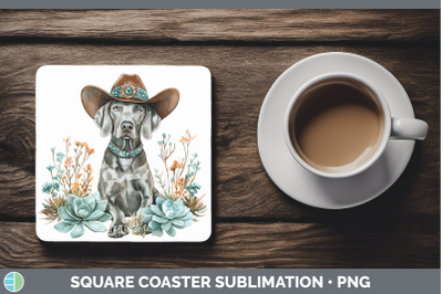 Weimaraner Square Coaster Western Cowboy Dogs Sublimation Dr