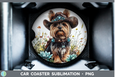 Yorkshire Terrier Car Coaster Western Cowboy Dogs Sublimatio