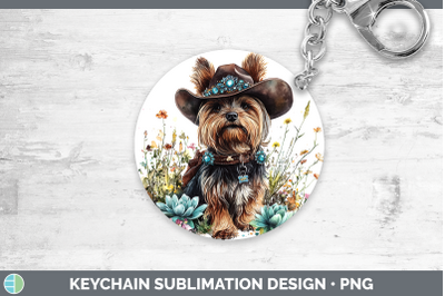 Yorkshire Terrier Keychain Western Cowboy Dogs Sublimation K