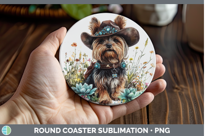 Yorkshire Terrier Round Coaster Western Cowboy Dogs Sublimat