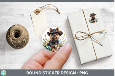 Western Cowboy Dogs Yorkshire Terrier Stickers | Round Label