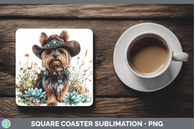 Yorkshire Terrier Square Coaster Western Cowboy Dogs Sublima