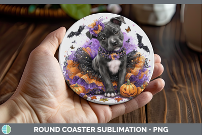 American Staffordshire Round Coaster Dogs 03 Halloween Subli