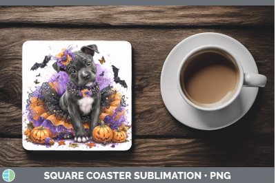 American Staffordshire Square Coaster Dogs 03 Halloween Subl