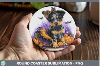 Australian Cattle Dog Round Coaster Dogs 03 Halloween Sublim