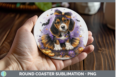 Basset Hound Round Coaster Dogs 03 Halloween Sublimation Coa