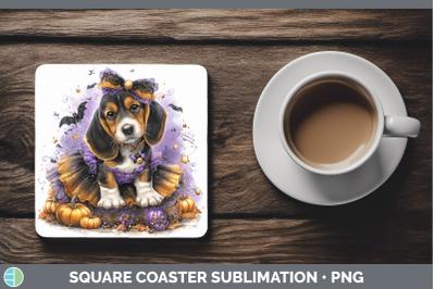 Basset Hound Square Coaster Dogs 03 Halloween Sublimation Dr