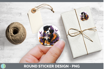 Dogs 03 Halloween Bernese Mountain Dog Stickers | Round Labe