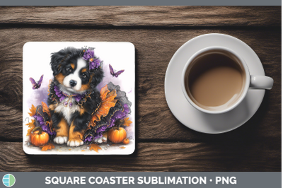 Bernese Mountain Dog Square Coaster Dogs 03 Halloween Sublim