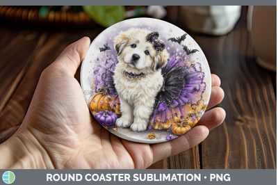 Great Pyrenees Round Coaster Dogs 03 Halloween Sublimation C