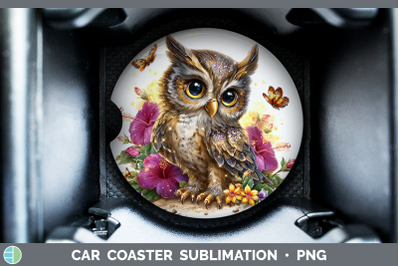 Owl Car Coaster Birds 01 Floral Summer Sublimation Drink Mat