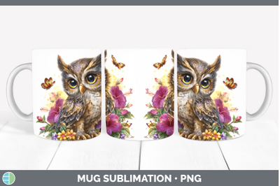 Owl Mug Wrap Birds 01 Floral Summer Sublimation Coffee Cup D
