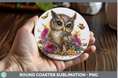 Owl Round Coaster Birds 01 Floral Summer Sublimation Coaster