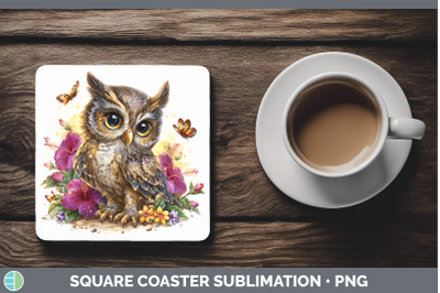 Owl Square Coaster Birds 01 Floral Summer Sublimation Drink