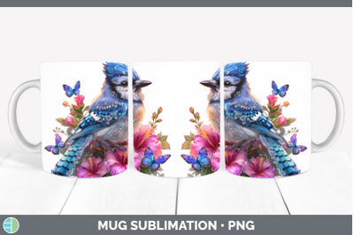 Blue Jay Mug Wrap Birds 01 Floral Summer Sublimation Coffee