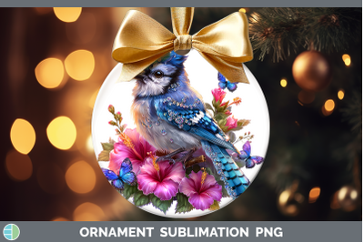 Blue Jay Ornament Birds 01 Floral Summer Sublimation Bauble