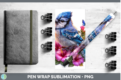 Blue Jay Pen Wrap Birds 01 Floral Summer Sublimation Pen Des