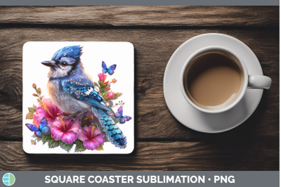 Blue Jay Square Coaster Birds 01 Floral Summer Sublimation D