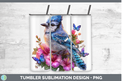 Blue Jay Tumbler Birds 01 Floral Summer Sublimation 20 oz Sk