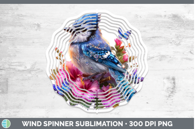 Blue Jay Wind Spinner Birds 01 Floral Summer Sublimation Spi