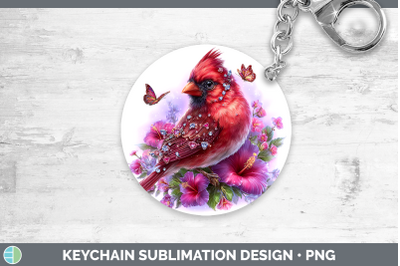 Cardinal Keychain Birds 01 Floral Summer Sublimation Keyring