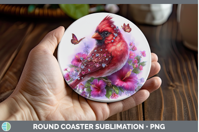 Cardinal Round Coaster Birds 01 Floral Summer Sublimation Co