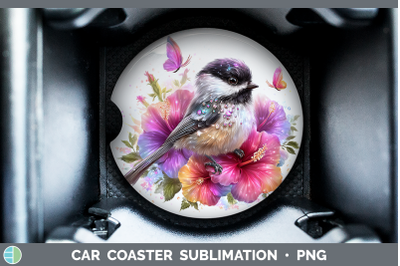 Chickadee Car Coaster Birds 01 Floral Summer Sublimation Dri