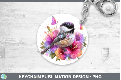 Chickadee Keychain Birds 01 Floral Summer Sublimation Keyrin